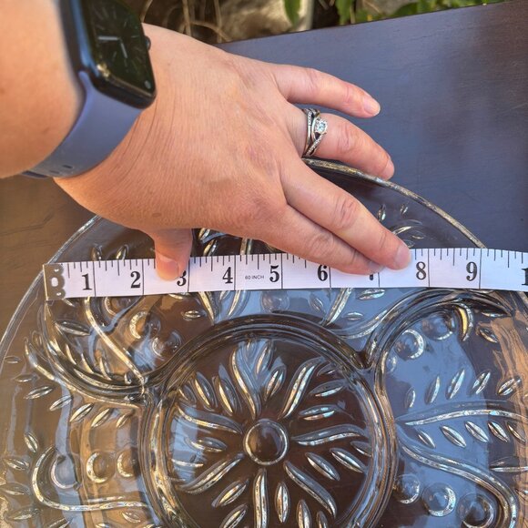 Vintage Federal Glass Clear Leaf Dot Pattern Divided Serving Charcuterie Plate - Picture 11 of 12